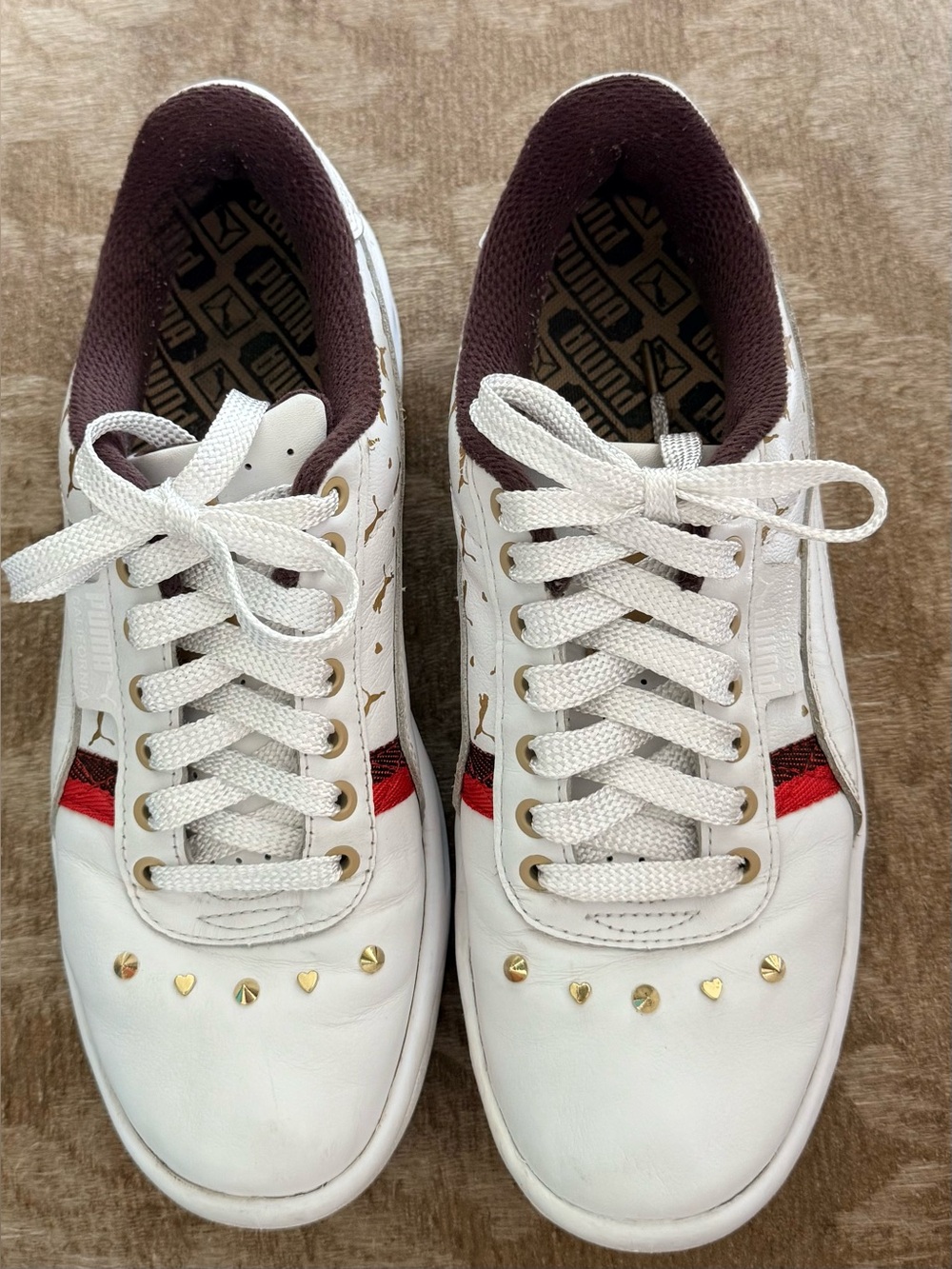 Puma California Stud Womens White Gold Stud Sneakers Shoes (# 37024701) Size 9